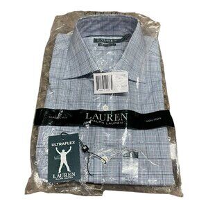 Ralph Lauren Classic Fit Dress Shirt Mens Blue Plaid Cotton Button Up 16.5 NEW